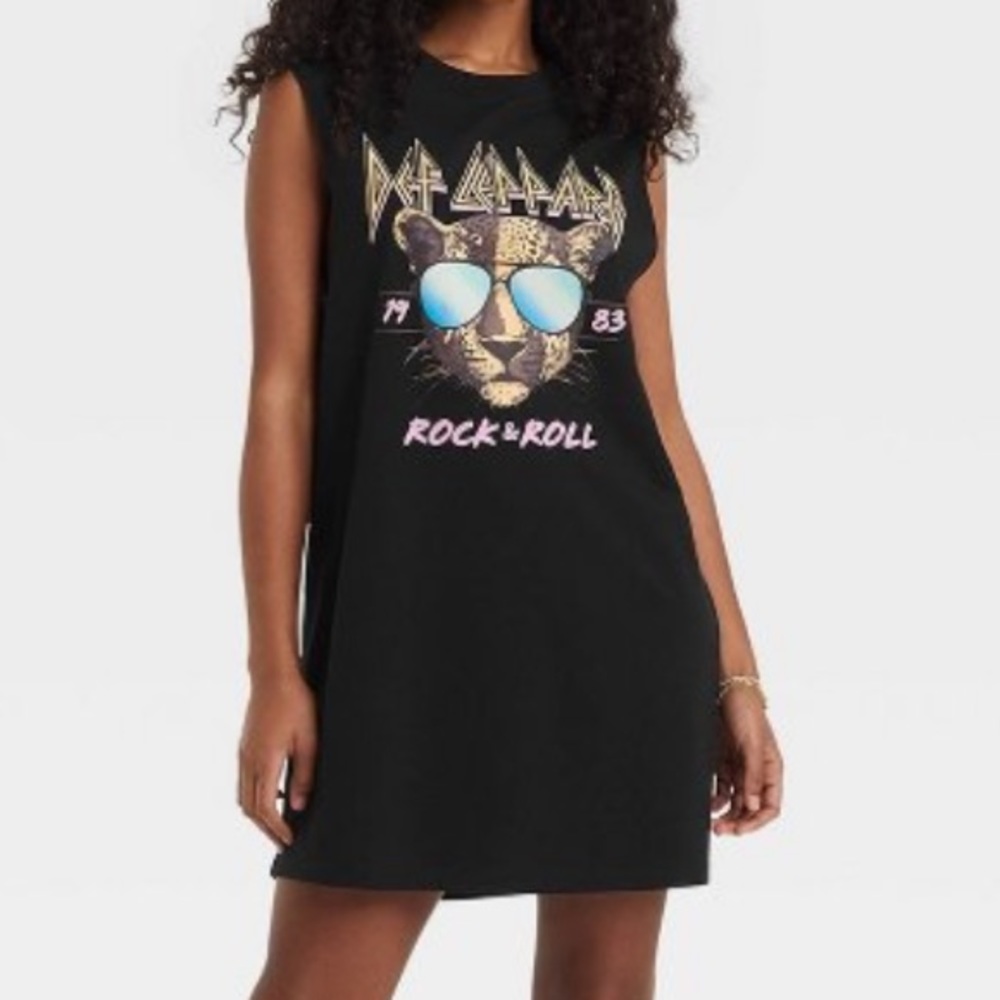 Def Leppard ‘83 Graphic Tank Dress Black